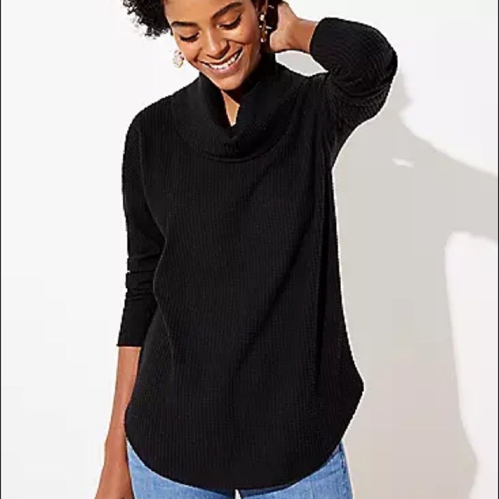 LOFT Oversized Slouchy Waffle knit Cowl Neck Sweater